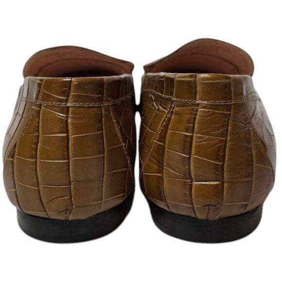 J. Crew Cecile Smoking Croc Embossed Leather Slippers in Dark Cedar  - Size 10 - Picture 3 of 6